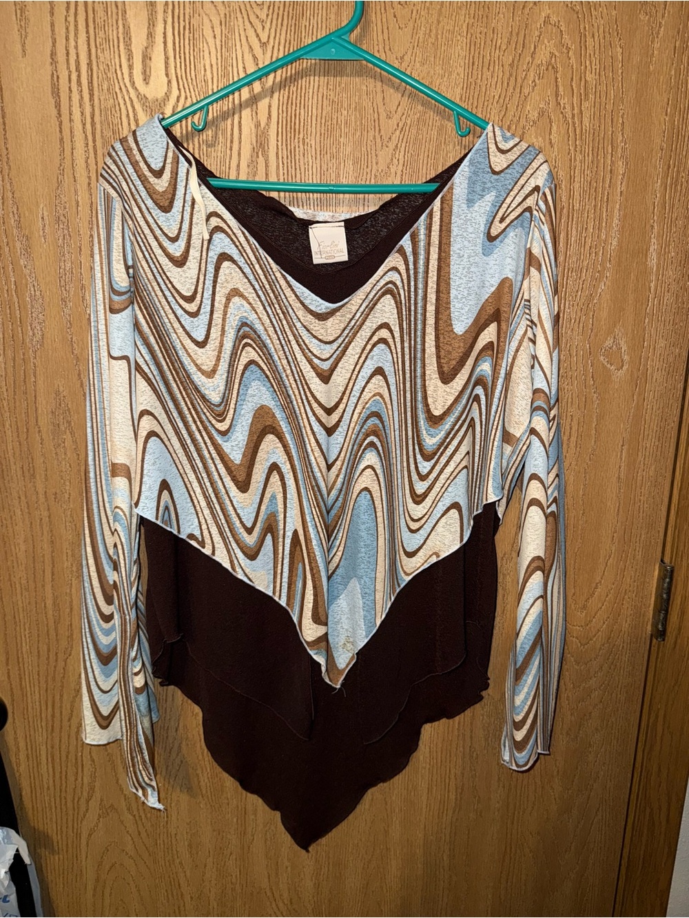 Women's Blue and Brown Layered V-Neck